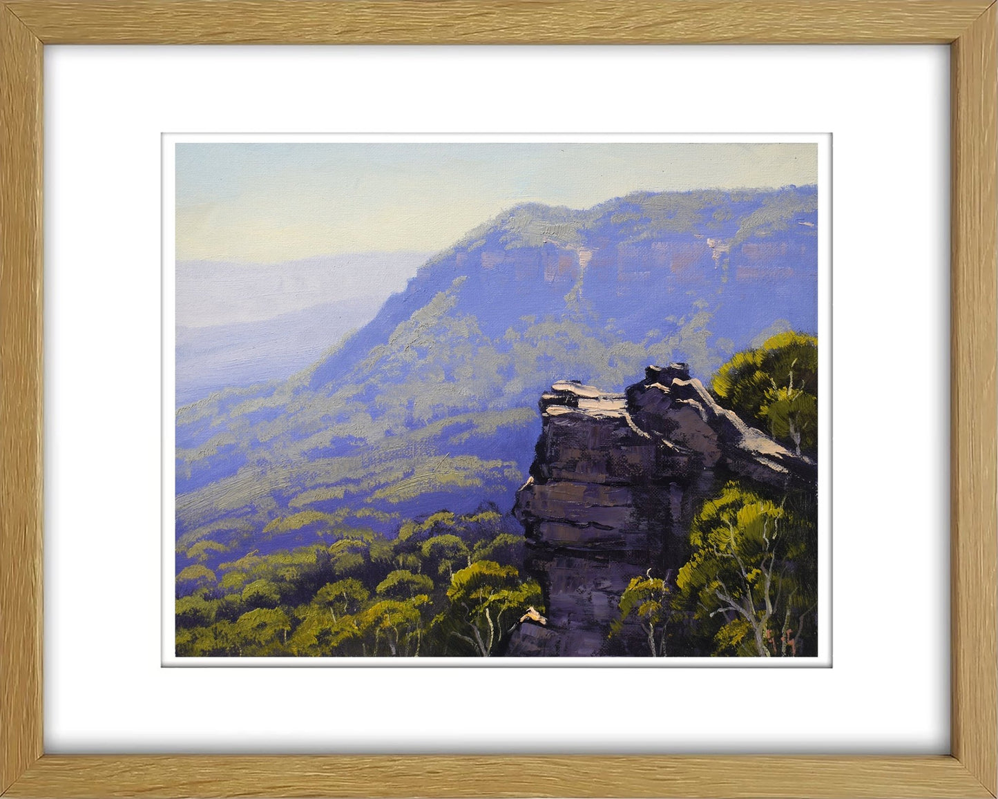 Blue Mountains Cliff Landscape Oil Painting | Framed Original Australian Artwork