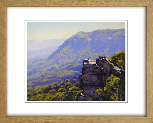 Blue Mountains Cliff Landscape Oil Painting | Framed Original Australian Artwork