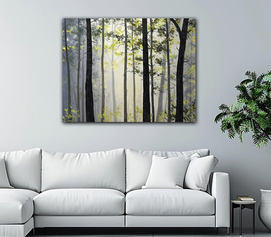 Sunlit Misty Forest – Large Original Woodland Oil Painting (30 x 40")