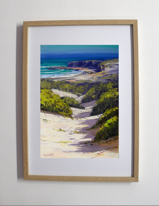 Framed oil painting of Soldiers Beach Central Coast by Graham Gercken