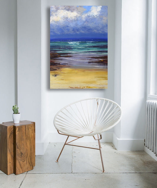 Modern Beach Oil painting Seascape 15 x 30 Inches