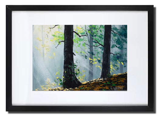 Misty Woodland Glade – Framed Original Forest Oil Painting