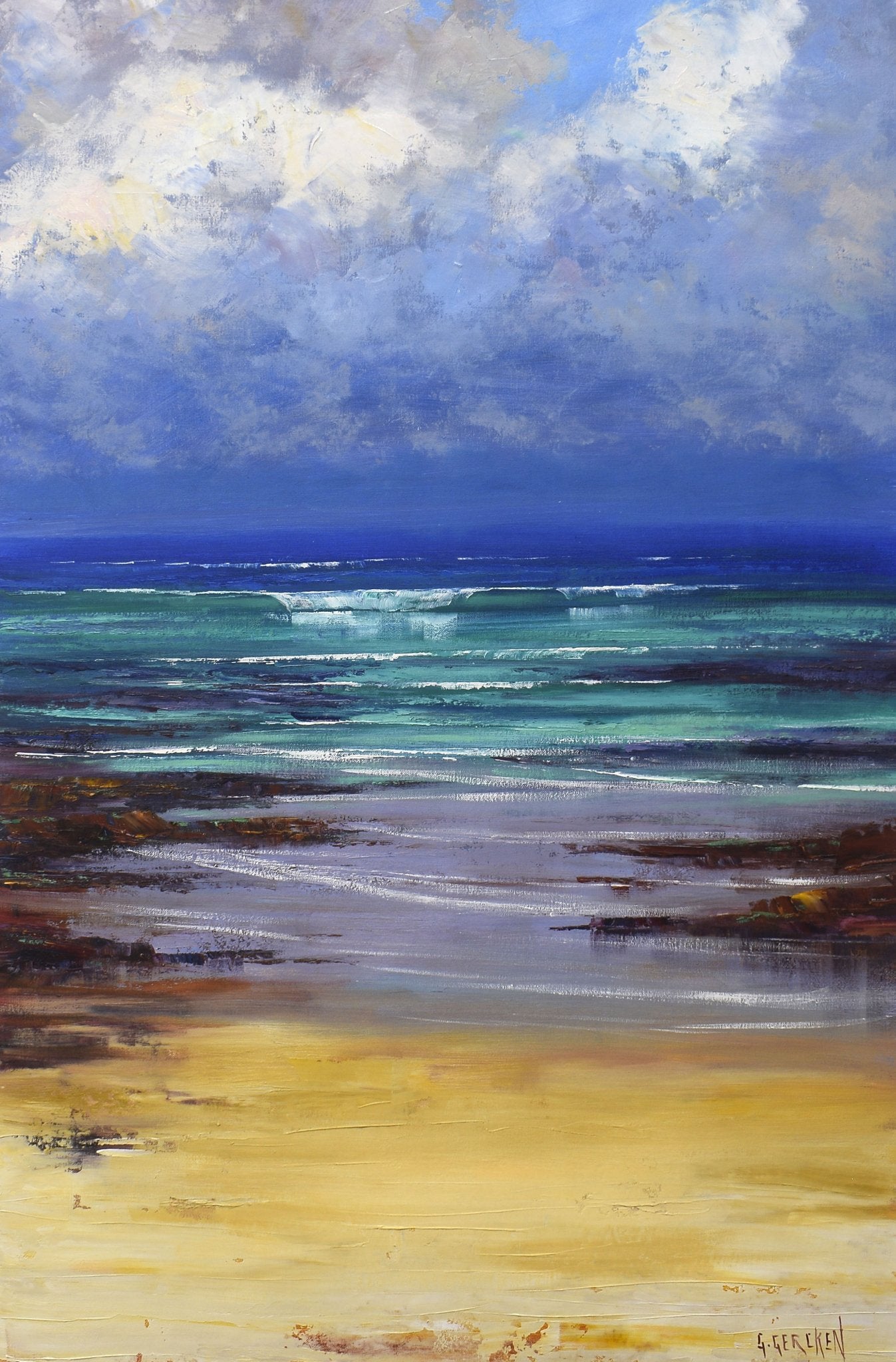 Modern Beach Oil painting Seascape 15 x 30 Inches