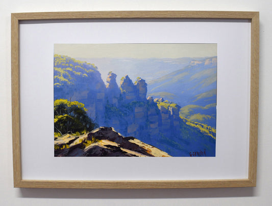 Framed Original Oil Painting of The Three Sisters – Blue Mountains Landscape by Graham Gercken