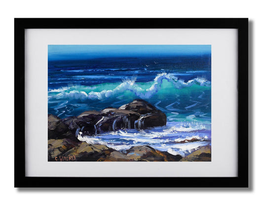 Ocean Wave Painting Original Oil Seascape Coastal Wall Art Blue Ocean Surf