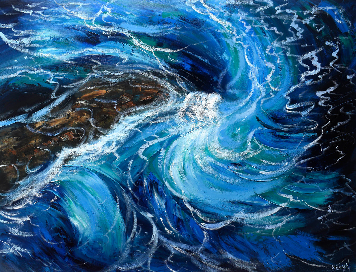 Large Abstract Ocean Wave Oil Painting (36 x 48")