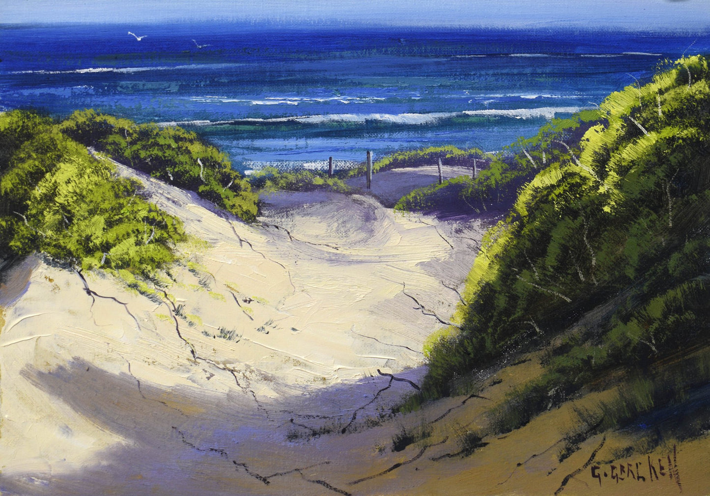 Framed beach oil painting | by Award winning artist Graham Gercken