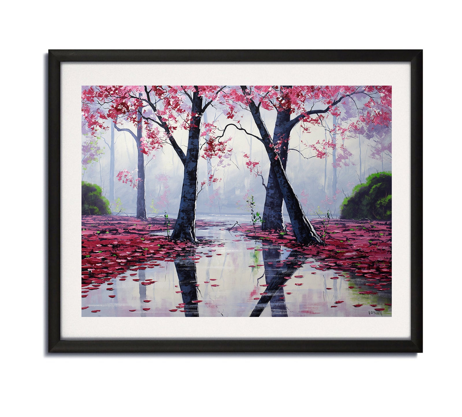 Large pink blossom trees painting