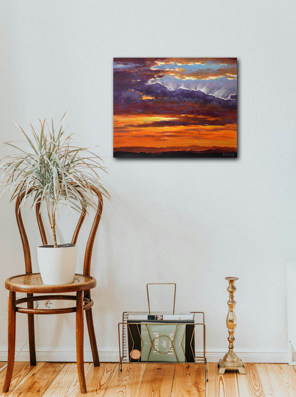 Sunset Sky Rays over Distant Hills – Original Oil Painting by Graham Gercken (16 x 20")